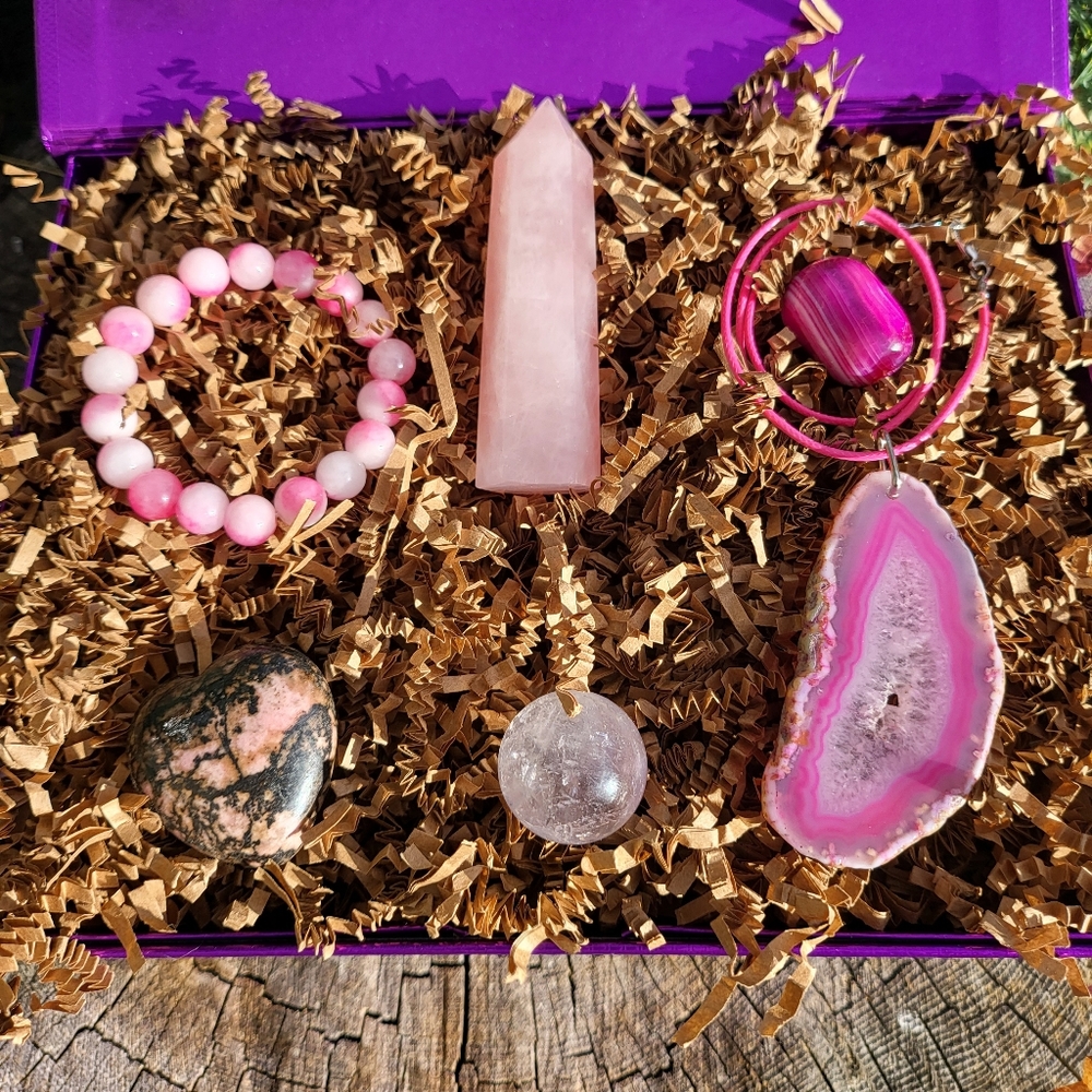 Pink Crystal Collection / Agate Necklace / Jade Bracelet / Rose Quartz Tower